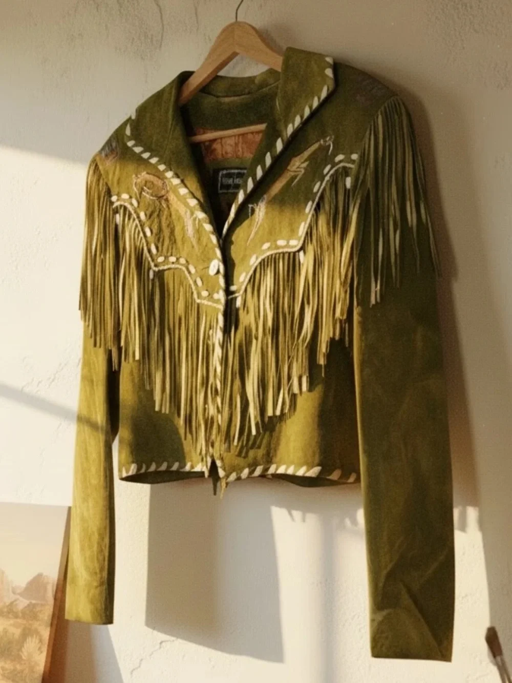 Patricia Wolf Patty Lewis hand painted leather fringe jacket Natice American boh - Picture 2 of 12